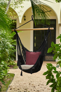 Thumbnail for Mayan Legacy Extra Large Outdoor Cotton Mexican Hammock Chair in Black Colour