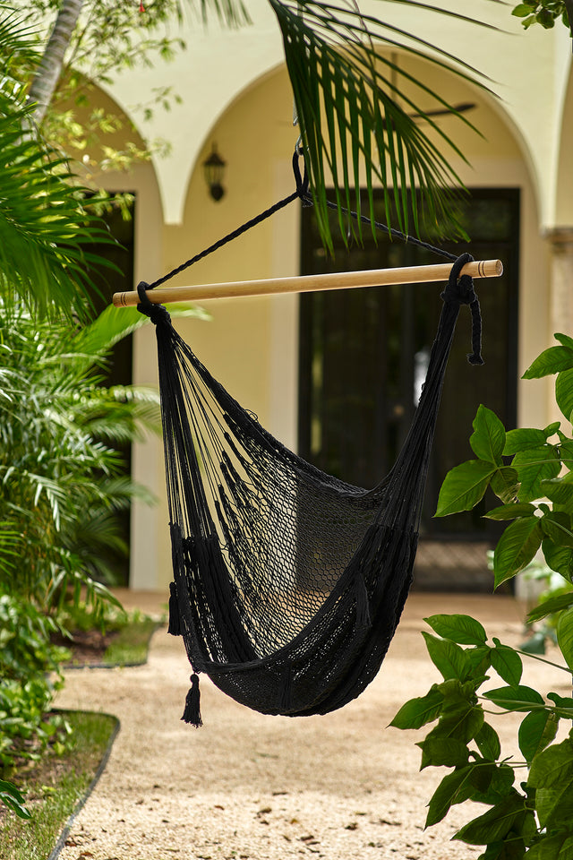 Mayan Legacy Extra Large Outdoor Cotton Mexican Hammock Chair in Black Colour