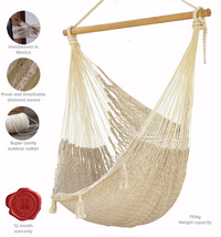 Thumbnail for Mayan Legacy Extra Large Outdoor Cotton Mexican Hammock Chair in Cream Colour