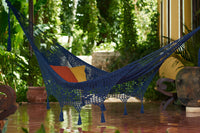 Thumbnail for Outdoor undercover cotton Mayan Legacy hammock with hand crocheted tassels King Size Blue