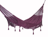 Thumbnail for Outdoor undercover cotton Mayan Legacy hammock with hand crocheted tassels King Size Maroon