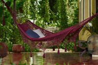 Thumbnail for Outdoor undercover cotton Mayan Legacy hammock with hand crocheted tassels King Size Maroon