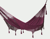 Thumbnail for Outdoor undercover cotton Mayan Legacy hammock with hand crocheted tassels King Size Maroon