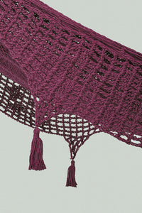 Thumbnail for Outdoor undercover cotton Mayan Legacy hammock with hand crocheted tassels King Size Maroon