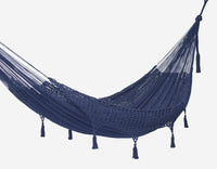 Thumbnail for Outdoor undercover cotton Mayan Legacy hammock with hand crocheted tassels Queen Size Blue