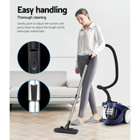 Thumbnail for Devanti Vacuum Cleaner Bagless Cyclone Cyclonic Vac Home Office Car 2200W Blue