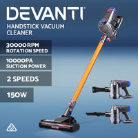 Thumbnail for Devanti Handheld Vacuum Cleaner Cordless Stick Handstick Car Vac Bagless 2-Speed LED Headlight Gold