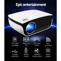 Thumbnail for Devanti Mini Video Projector Wifi USB HDMI Portable 2000 Lumens HD 1080P Home Theater White