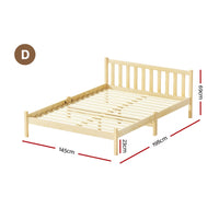 Thumbnail for Artiss Bed Frame Wooden Double Size Bed Base Pine Timber Mattress Foundation Oak