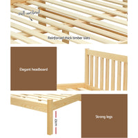 Thumbnail for Artiss Bed Frame Wooden Double Size Bed Base Pine Timber Mattress Foundation Oak