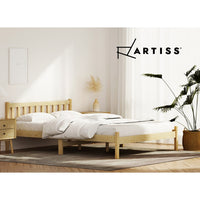 Thumbnail for Artiss Bed Frame Wooden Double Size Bed Base Pine Timber Mattress Foundation Oak