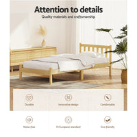 Thumbnail for Artiss Bed Frame Wooden Single Size SOFIE Pine Timber Mattress Base OAK