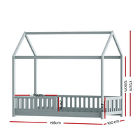 Thumbnail for Artiss Wooden Bed Frame House Shape Pine Timber Base Single Size Platform Grey