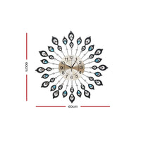 Thumbnail for Artiss 60CM Peacock Wall Clock Large 3D Modern Crystal Luxury Round Wall Clocks Home Decor Black