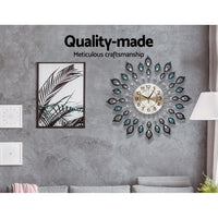 Thumbnail for Artiss 60CM Peacock Wall Clock Large 3D Modern Crystal Luxury Round Wall Clocks Home Decor Black