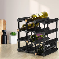 Thumbnail for Artiss 12 Bottle Timber Wine Rack Wooden Storage Wall Racks Holders Cellar Black