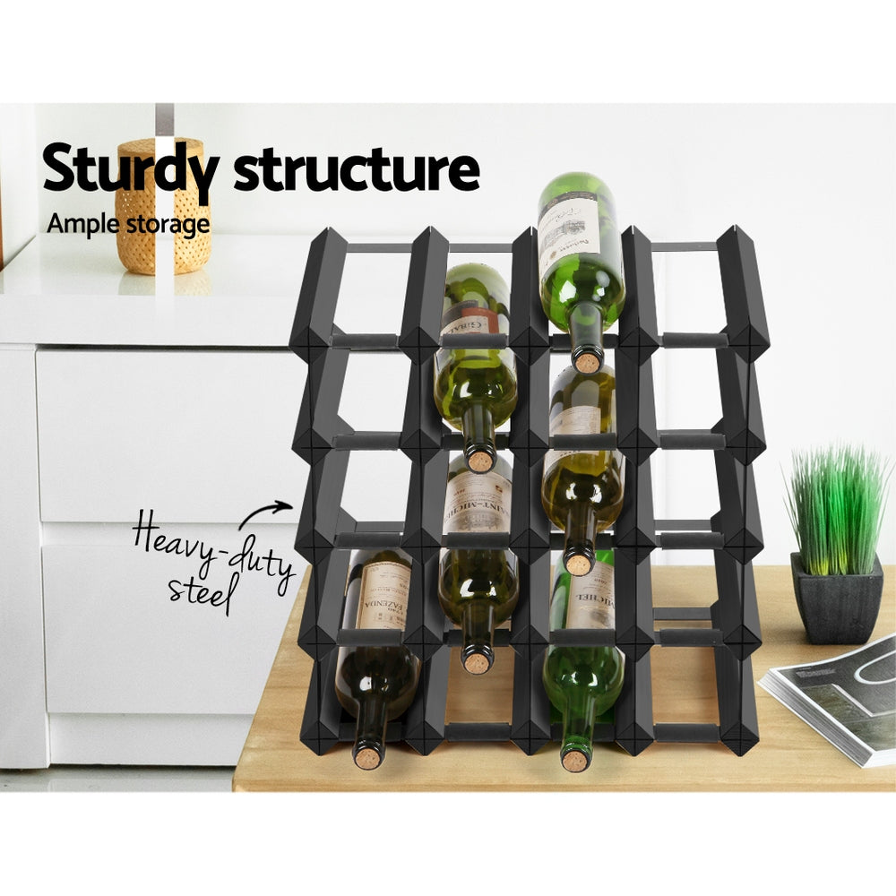 Artiss 20 Bottle Timber Wine Rack Wooden Storage Wall Racks Holders Cellar Black