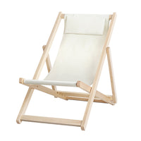 Thumbnail for Gardeon Outdoor Chairs Sun Lounge Deck Beach Chair Folding Wooden Patio Furniture Beige