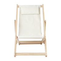 Thumbnail for Gardeon Outdoor Chairs Sun Lounge Deck Beach Chair Folding Wooden Patio Furniture Beige