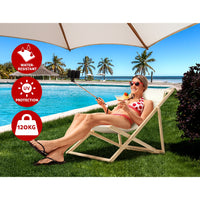 Thumbnail for Gardeon Outdoor Chairs Sun Lounge Deck Beach Chair Folding Wooden Patio Furniture Beige