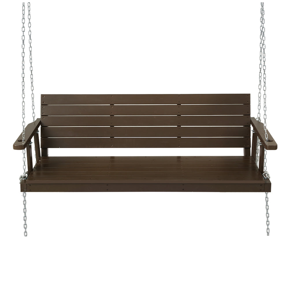 Gardeon Porch Swing Chair with Chain Outdoor Furniture 3 Seater Bench Wooden Brown