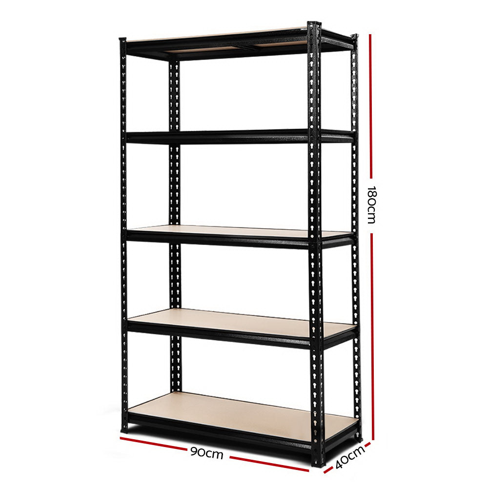 1.8M 5-Shelves Steel Warehouse Shelving Racking Garage Storage Rack Black