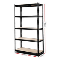 Thumbnail for 1.8M 5-Shelves Steel Warehouse Shelving Racking Garage Storage Rack Black