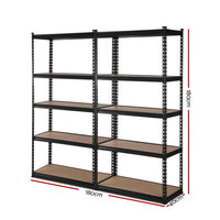 Thumbnail for 2x1.8M 5-Shelves Steel Warehouse Shelving Racking Garage Storage Rack Black