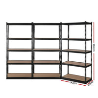 Thumbnail for 3x1.8M 5-Shelves Steel Warehouse Shelving Racking Garage Storage Rack Black