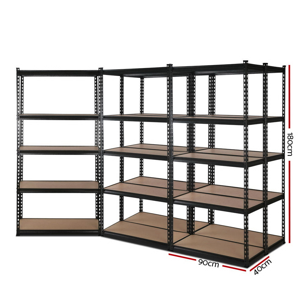 5x1.8M 5-Shelves Steel Warehouse Shelving Racking Garage Storage Rack Black