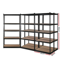 Thumbnail for 5x1.8M 5-Shelves Steel Warehouse Shelving Racking Garage Storage Rack Black