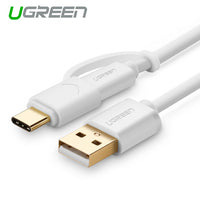 Thumbnail for UGREEN USB 2.0 to type C + micro USB cable - White 1M (30171)