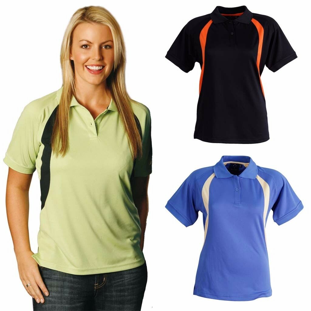 Ladies Womens Olympian Short Sleeve Casual Sports Team Polo Cotton Tshirt Top-0