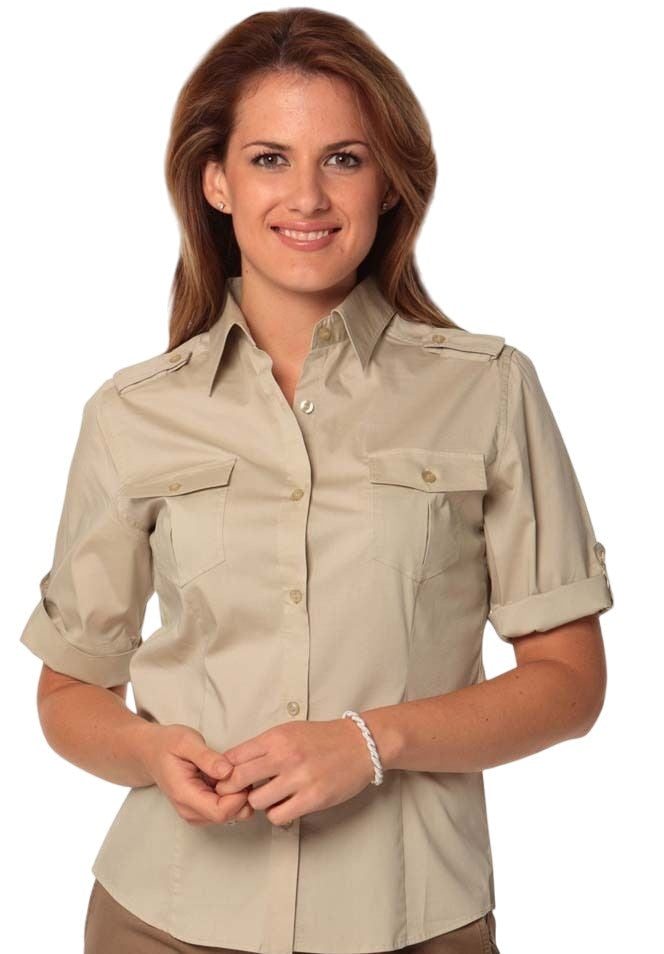 New Ladies Womens Short Sleeve Military Work Dress Casual Business Cotton Shirt-0