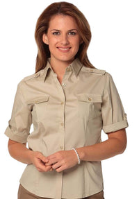 Thumbnail for New Ladies Womens Short Sleeve Military Work Dress Casual Business Cotton Shirt-0