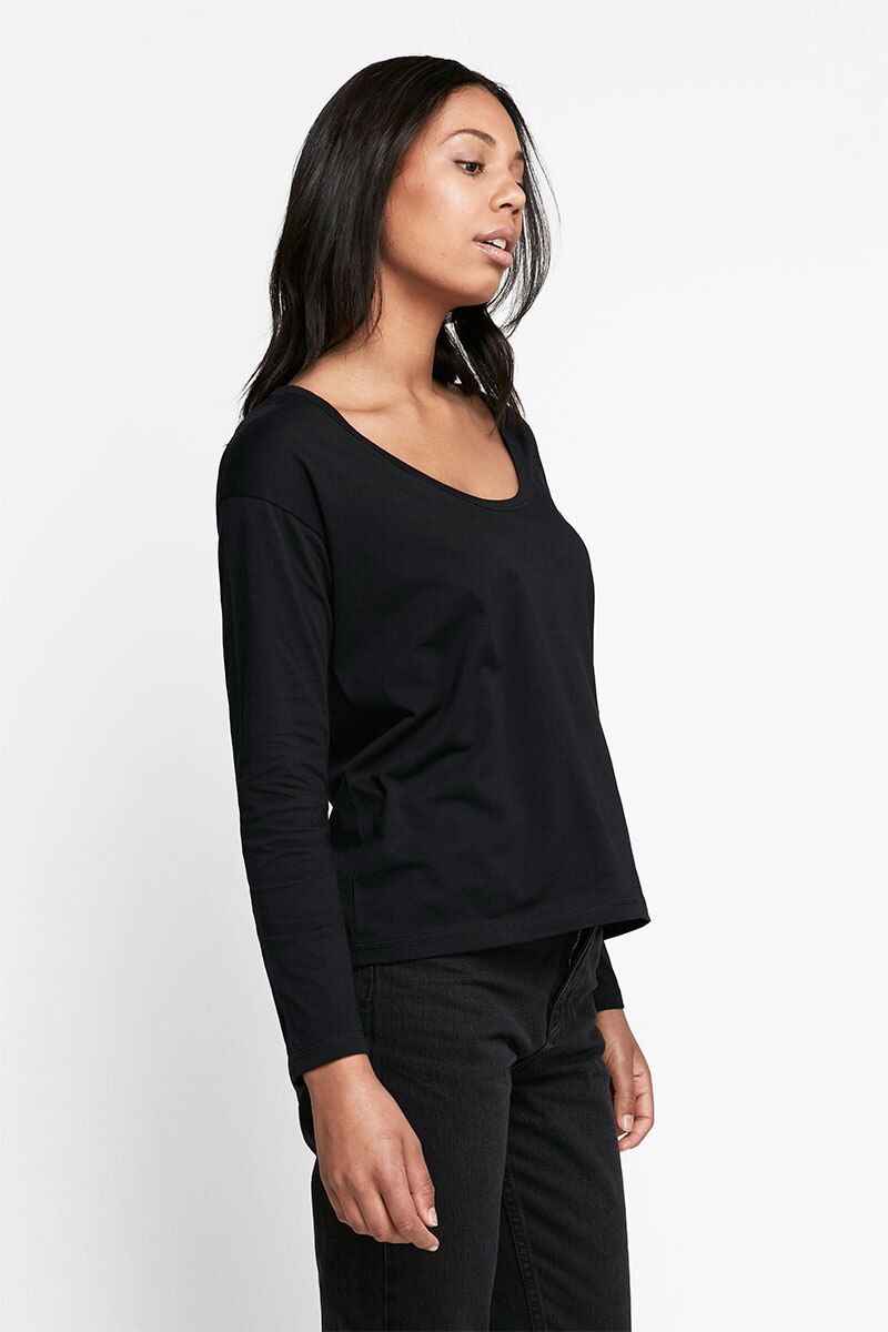 Bonds Womens Originals Light Weight Long Sleeve Scoop Tee Black-1