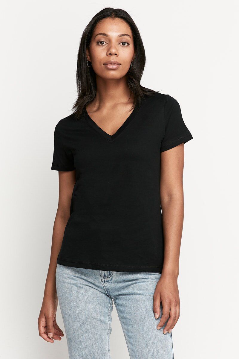 Bonds Womens Originals Light Weight V Tee Cotton Tshirt Black-0