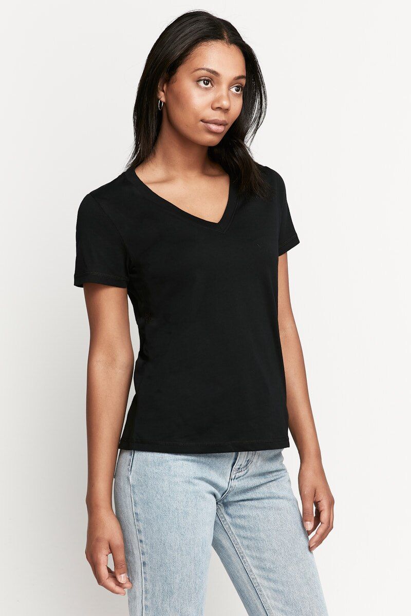 Bonds Womens Originals Light Weight V Tee Cotton Tshirt Black-1