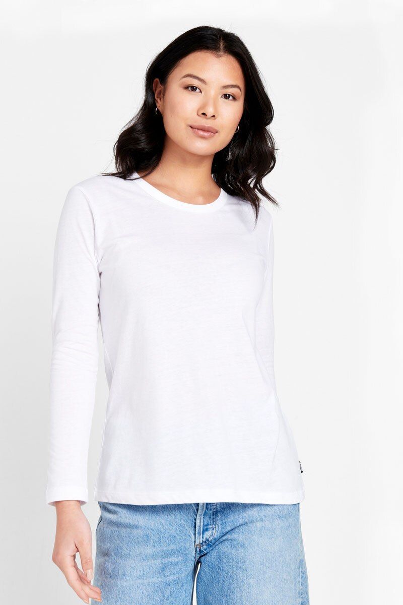 Bonds Womens Long Sleeve Crew Tee Cotton T-Shirt White-0