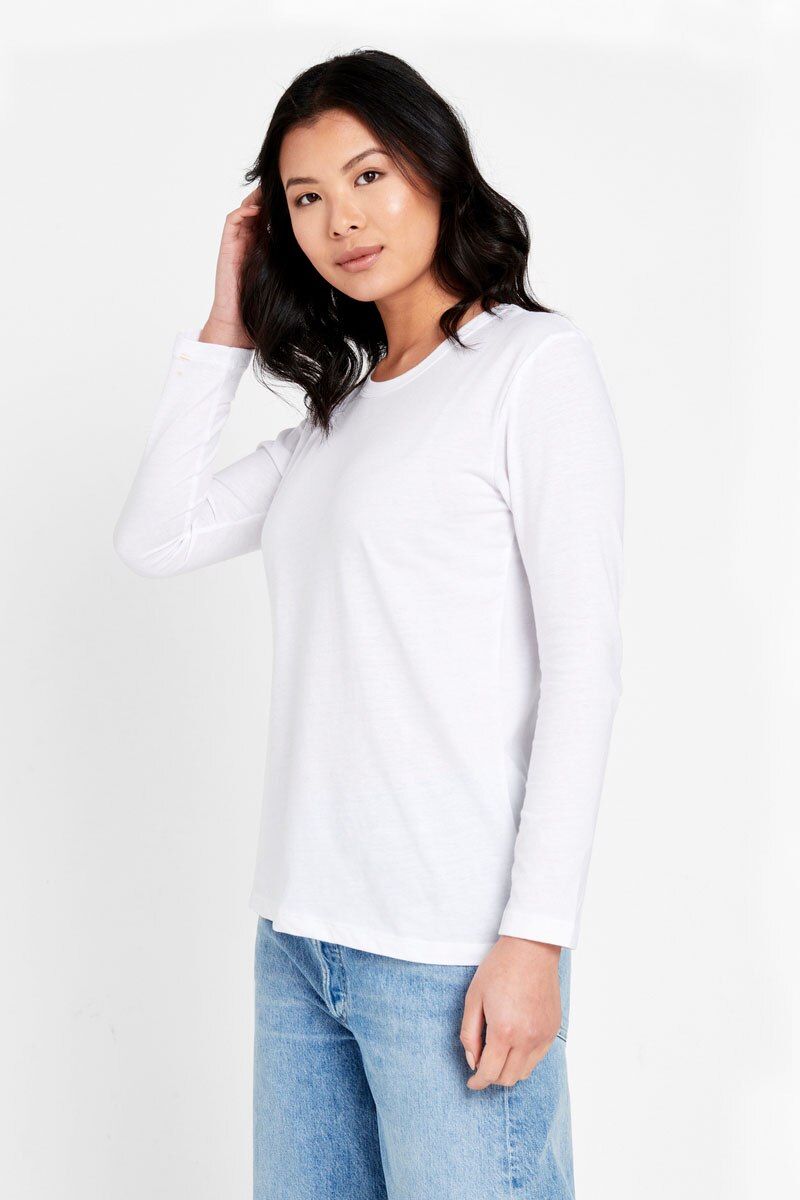 Bonds Womens Long Sleeve Crew Tee Cotton T-Shirt White-1