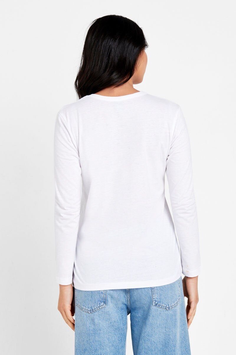 Bonds Womens Long Sleeve Crew Tee Cotton T-Shirt White-2