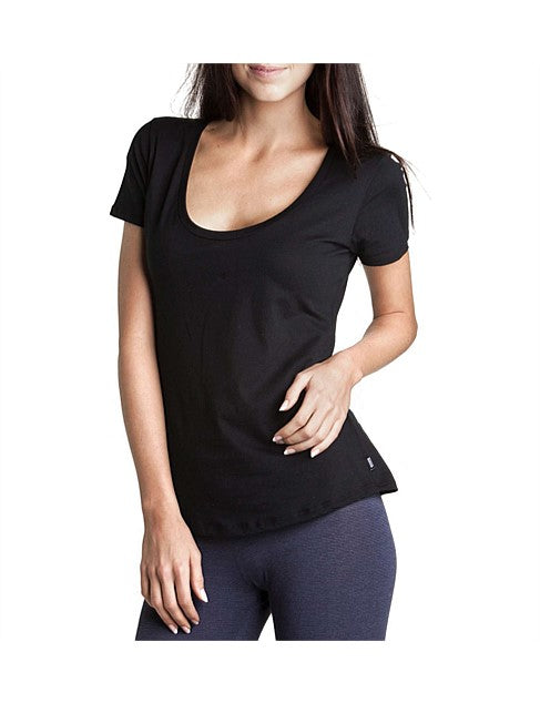 Bonds Womens Scoop Neck Tee T-Shirt Top Cotton Black-0