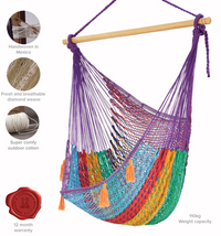 Thumbnail for Mayan Legacy Extra Large Outdoor Cotton Mexican Hammock Chair in Colorina Colour