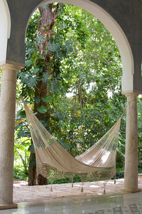 Thumbnail for Outdoor undercover cotton Mayan Legacy hammock with hand crocheted tassels King Size Marble