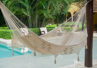 Thumbnail for Outdoor undercover cotton Mayan Legacy hammock with hand crocheted tassels King Size Marble